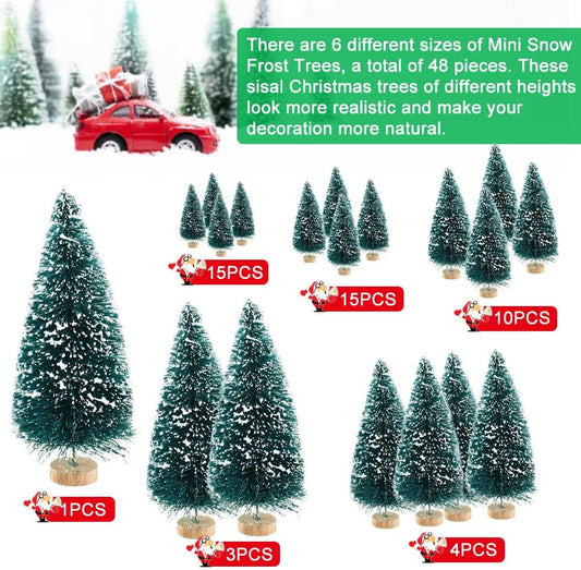 48PCS Miniature Christmas Tree Bottle Brush Trees Sisal Snow Frost Trees Tableto