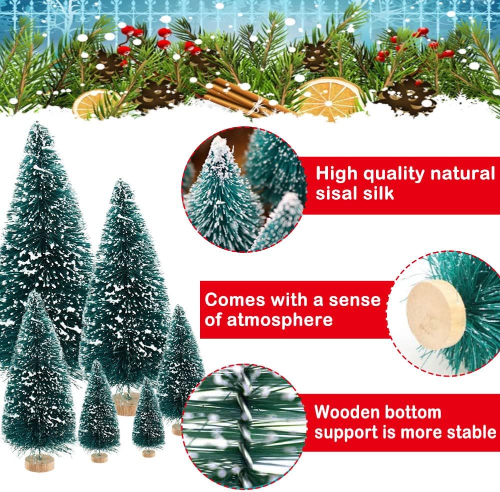 48PCS Miniature Christmas Tree Bottle Brush Trees Sisal Snow Frost Trees Tableto