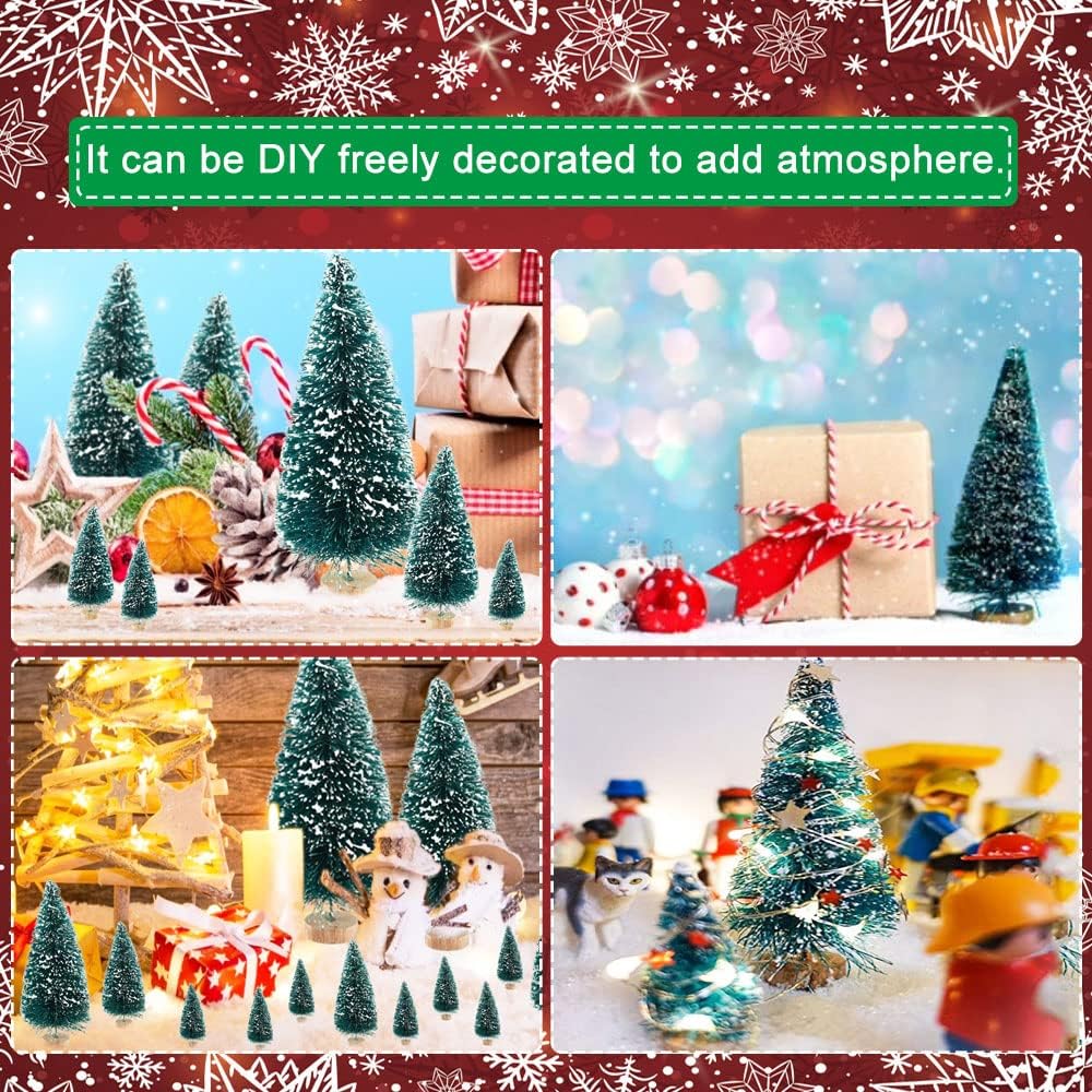 48PCS Miniature Christmas Tree Bottle Brush Trees Sisal Snow Frost Trees Tableto