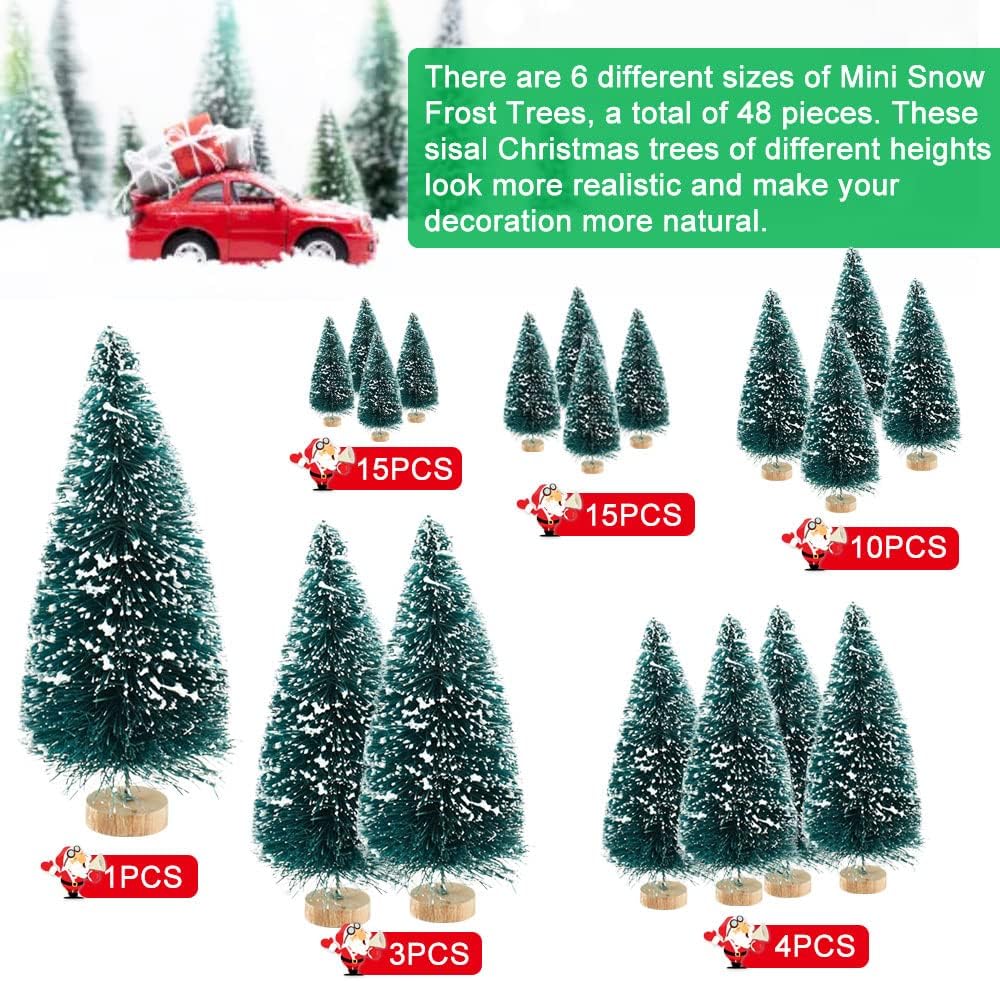 48PCS Miniature Christmas Tree Bottle Brush Trees Sisal Snow Frost Trees Tableto