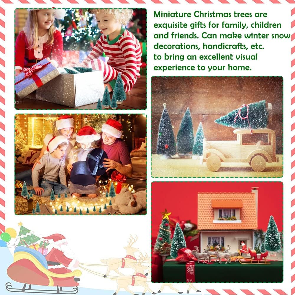 48PCS Miniature Christmas Tree Bottle Brush Trees Sisal Snow Frost Trees Tableto