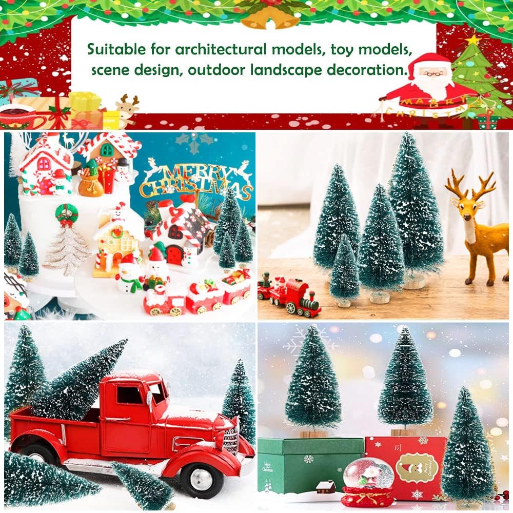 48PCS Miniature Christmas Tree Bottle Brush Trees Sisal Snow Frost Trees Tableto